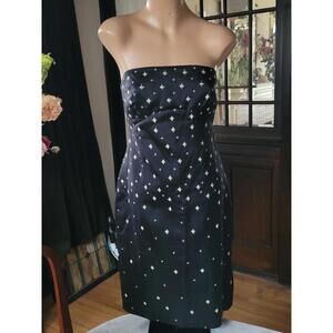 Tocca Dress Strapless Black Gold Embroidery Star Celestial Wool/Silk Prom USA 10